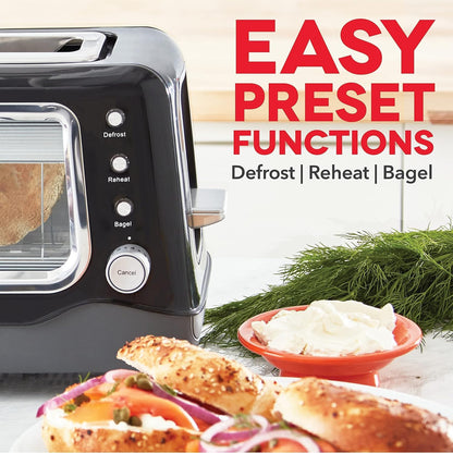 Dash Clear View Toaster - Features Large Window & Extra-Wide Slots - Auto-Shut Off Feature - Bagel Functions, & Seven-Browning Levels - 1-Touch Defrost - Black