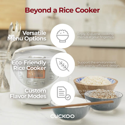 CUCKOO Micom Rice Cooker 6 Cup Uncooked / 12 Cup Cooked, Korean Fuzzy Logic Rice Cooker with Delay Timer & Keep Warm Setting, Versatile Food Steamer with Non-Stick Inner Pot, Silver (CR-0632F)