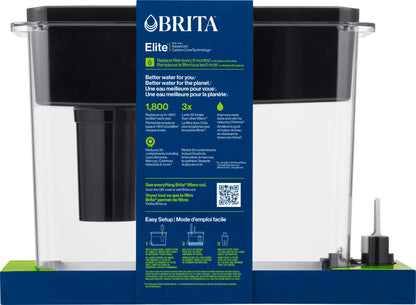 Brita 27-Cup Elite Water Filter Dispenser, Black, Reduces 30+ Contaminants, Lead & Microplastics, 6-Month Filter