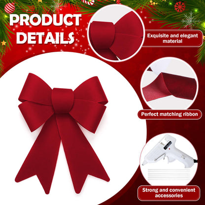 Daifunli 16 Pcs Christmas Cabinet Bows DIY Kitchen Velvet Cabinet Ribbons Bows for Kitchen Dining Door Home Holidays Decoration(Burgundy,Velvet)