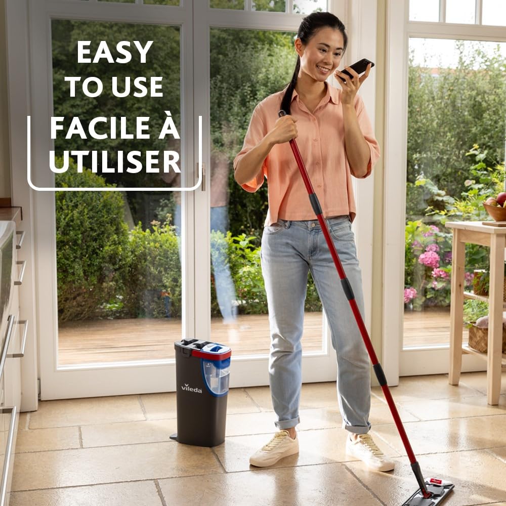 Vileda H2prO Flat Mop & Bucket Set, Clean/Dirty Water Separation, Reusable Microfiber Head, Safe on All Floors