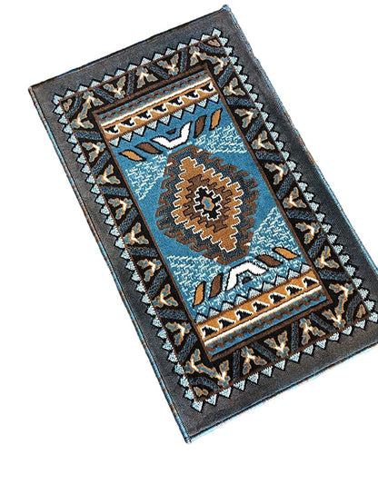 YHSF South Western Area Rug for Living Room, Bedroom, Kitchen & More - Easy to Clean, Soft & Durable Native American Tribal Rug - Stain-Proof, Non-Slip Runner for Home Decor - Blue Brown, 2' x 3'4"