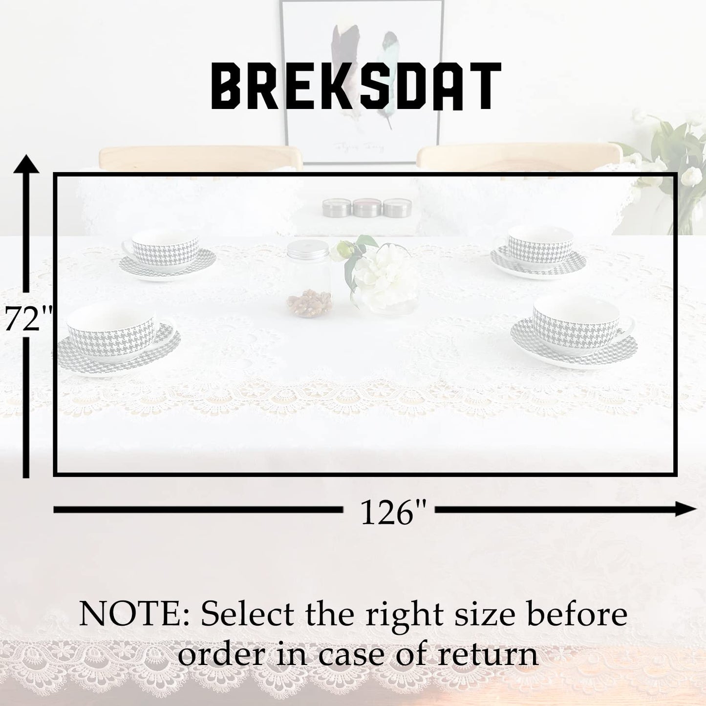 BrekSdat Tablecloths for Rectangle Tables Lace Elegant Decor for Dinning Home Holiday Party Kitchen Easter Christmas Wedding Farmhouse Outdoor Washable Table Linen (H17191-white-1, 72 * 126)