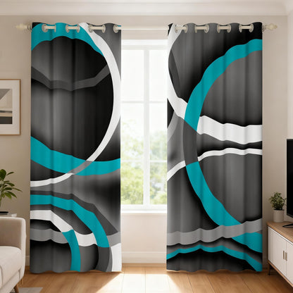 Castle Fairy Gray Black Blue Swirls Window Drapes,Retro Circle Geometric Kitchen Blackout Window Treatments 52Wx84L,Modern Abstract Art Livingroom Bedroom Decor Curtains