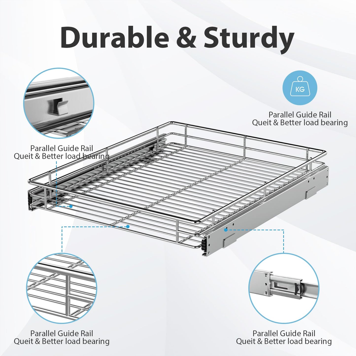 ZOINLIY Pull Out Cabinet Organizer, Versatile Slide Out Kitchen Organizers and Storage,Heavy Duty Drawer Cupboard Storage Basket, Smooth Sliding, Chrome Finish,17.8" W x 21" D