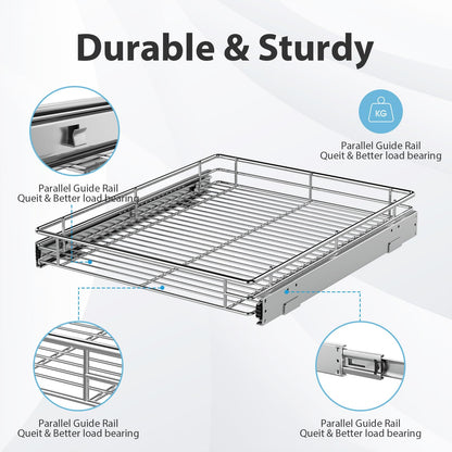ZOINLIY Pull Out Cabinet Organizer, Versatile Slide Out Kitchen Organizers and Storage,Heavy Duty Drawer Cupboard Storage Basket, Smooth Sliding, Chrome Finish,17.8" W x 21" D