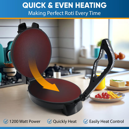 10inch Roti Maker by StarBlue with FREE Roti Warmer and Removable Handle - The automatic Stainless Steel Non-Stick Electric machine to make Indian style Chapati, Tortilla, Roti AC 110V 50/60Hz 1200W