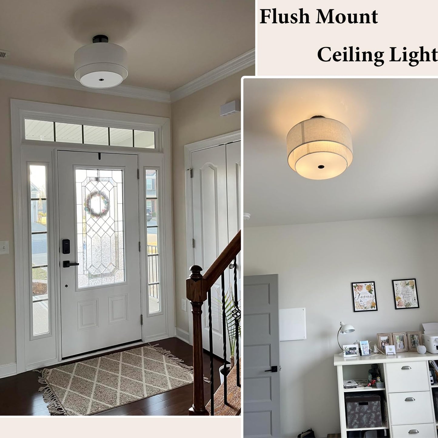 FRIDEKO HOME 3 Light Semi Flush Mount Ceiling Light Modern Close to Ceiling Light Fixture with 2-Layer Fabric Shade Light Fixtures Ceiling Mount for Bedroom Living Room Kitchen Foyer Hallway