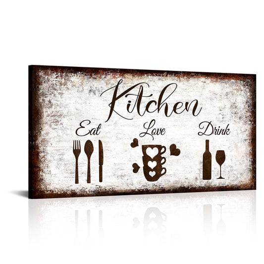 Artsbay Kitchen Wall Art Rustic Canvas Print Vintage Home Decor Farmhouse Eat Love Picture Painting 20x40inches