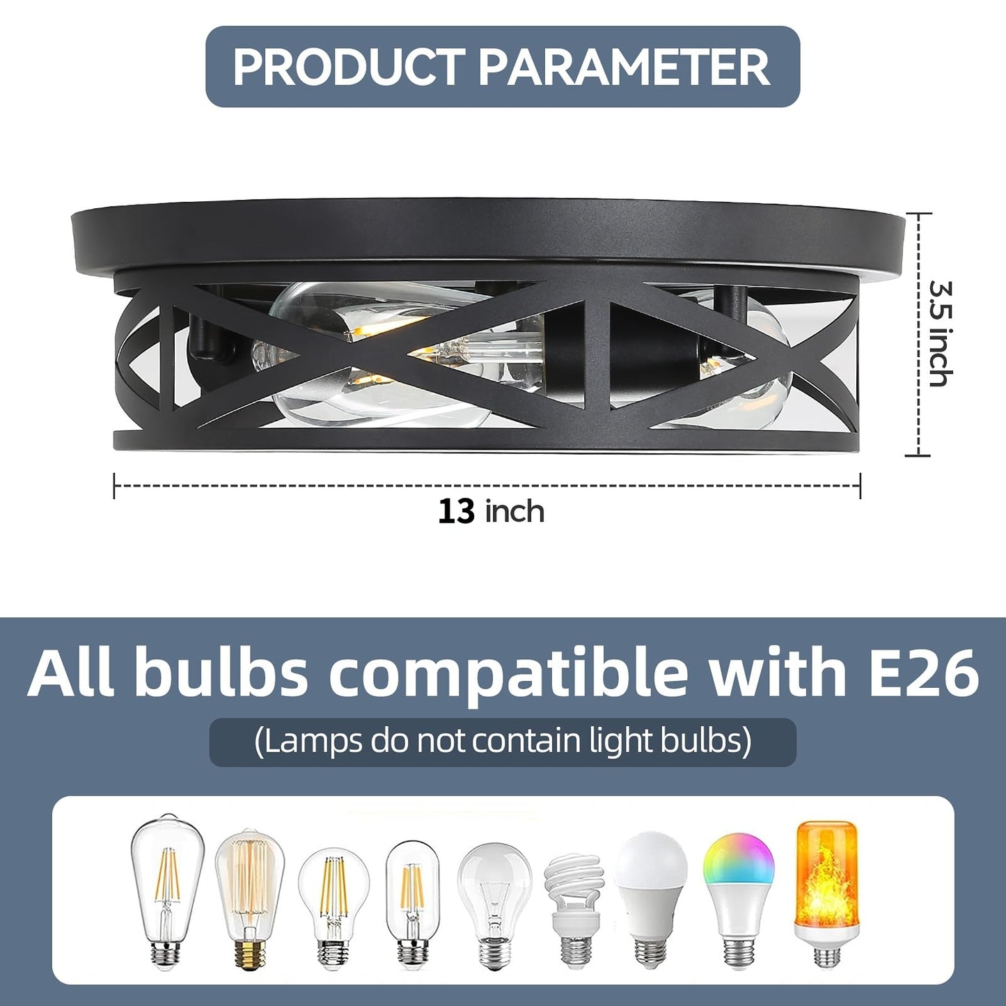 DOXVIEZE 2 Pack Close to Ceiling Light Fixtures, 13 Inch Farmhouse Metal Cage Flush Mount Ceiling Light 3-Lights, Black Industrial Semi Flush Mount Ceiling Light for House Hallway Kitchen Bedroom
