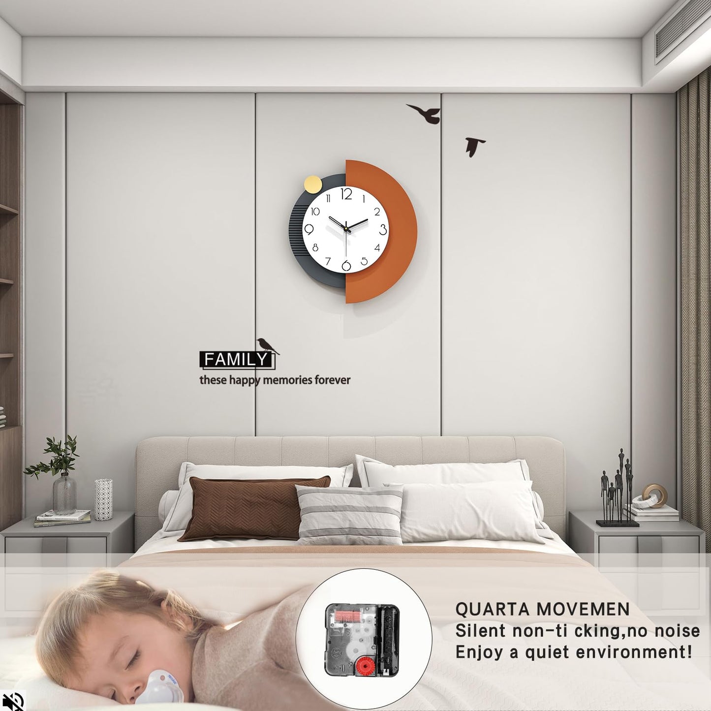 FLEBLE Modern Wall Clocks for Living Room Decor Large Decorative Wall Clock Battery Operated for Bedroom Office Kitchen Home Black Wood Silent Wall Clock Non Ticking 14x16 inches