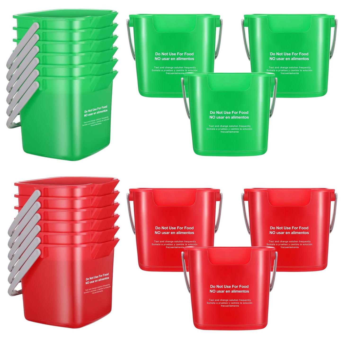 Lallisa 12 Pcs 3 Quart Cleaning Bucket Small Sanitizing Square Bucket Detergent Pail for Home Office Commercial Restaurant Kitchen Bathroom School (Red Green)