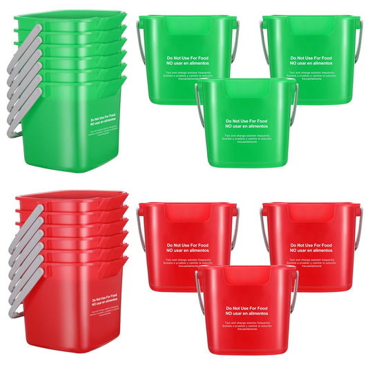 Lallisa 12 Pcs 3 Quart Cleaning Bucket Small Sanitizing Square Bucket Detergent Pail for Home Office Commercial Restaurant Kitchen Bathroom School (Red Green)