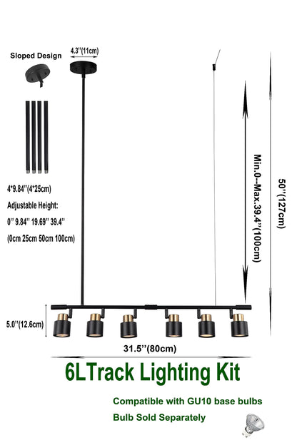 CRAFTRONOS 6 Light Track Lighting Kit, Matt Black Brass Finish Adjustable Height with Moden Flush Mount Ceiling Spotlight for Kitchen,Dining,Living Room,Home Improvement