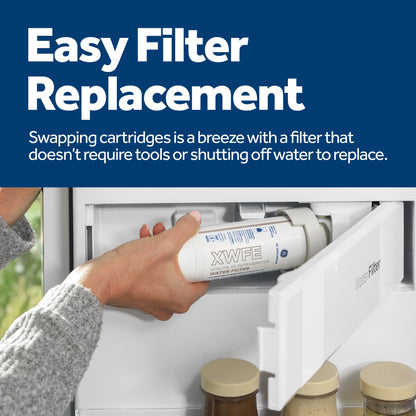 GE XWFE Refrigerator Water Filter, Certified to Reduce Lead, Sulfur & 50+ Impurities, 6-Month Life, 1-Pack, White