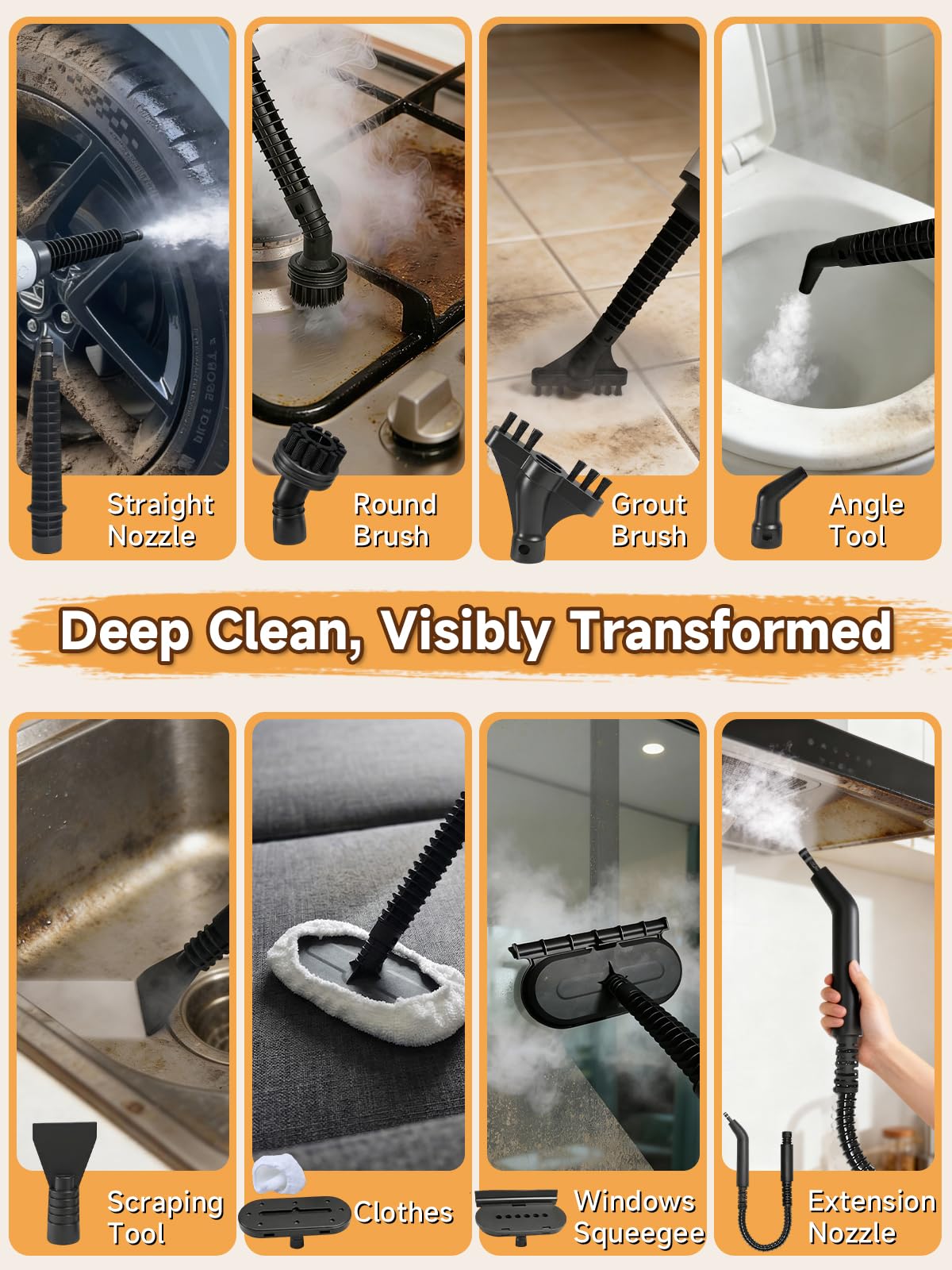 Killrose Handheld Steam Cleaner, Pressurized Steam Cleaner with 10–15s Fast Heat, Dual Power Modes & Self-Clean, Multi-Surface Steamer with 12 Accessories for Kitchen, Bathroom