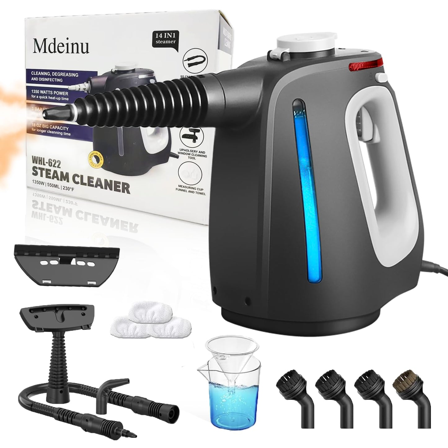 Pressurized Handheld Steam Cleaner for Home, Multi-Surface Steamer with 14 PCS Accessories for House Cleaning, 20S Fast Heat Up, 1350W Portable Steamer Cleaner with Safety Lock for Bathroom, Kitchen