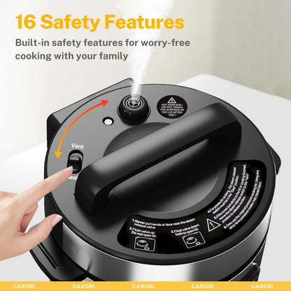 CARORI 9-in-1 Electric Pressure Cooker, 1000W Instant Multi-Cooker with IMD Touchscreen, Olla de Presion, Non-Stick Pot, Rice Cook, Slow Cook, Steamer, Sauté, Warmer, Safe Venting, Silver 8 Qt