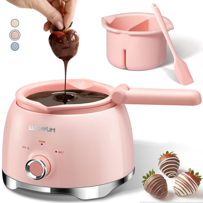 LUSHYUM Chocolate Melting Pot Candy Melts Melter with 2 Insert Pots and Spatula, 4 Cups Capacity Warmer Machine, Ideal Dipping Tool Kitchen Supplies for Making Cake Pop Covered Strawberries Fondue
