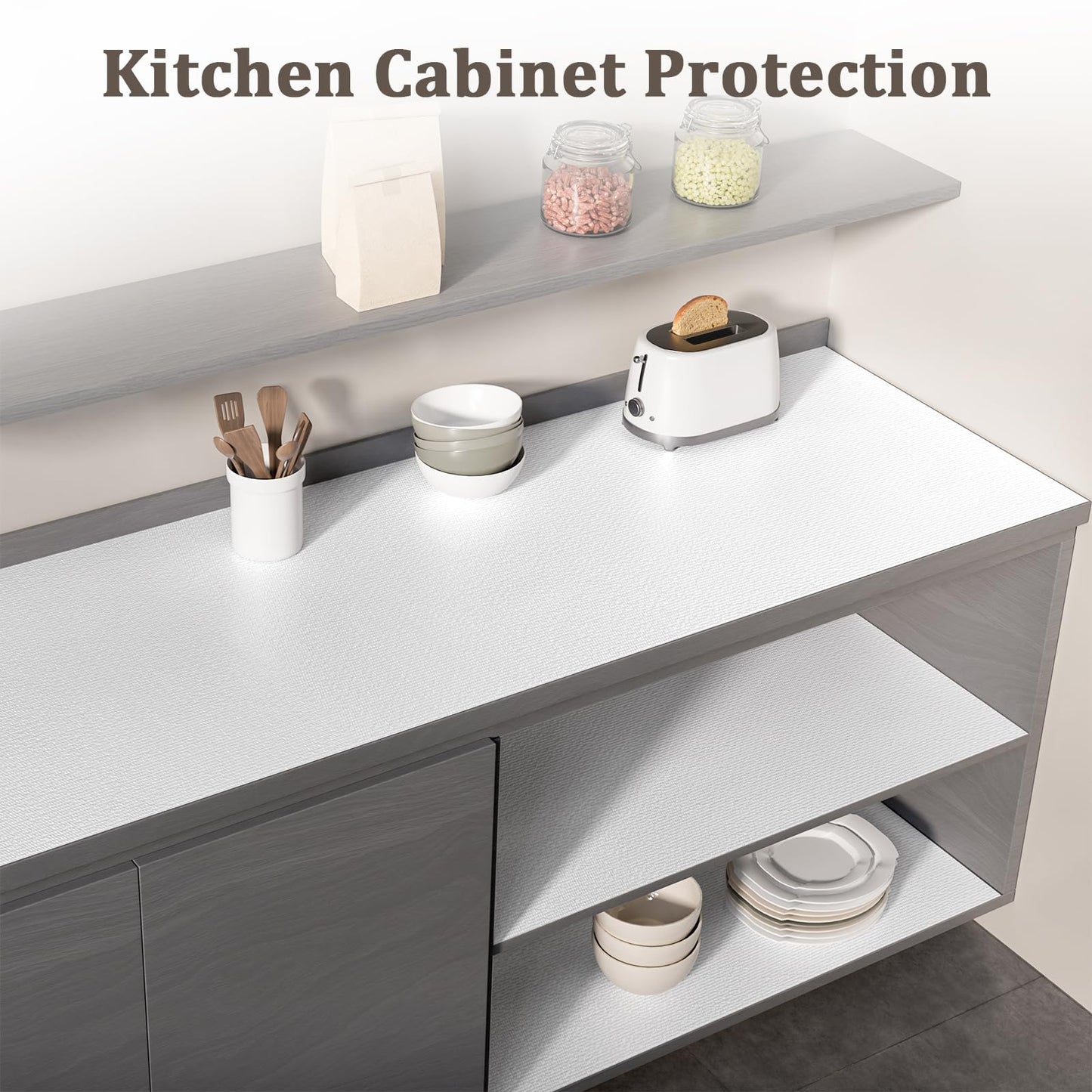MIAONET Shelf Liner for Kitchen Cabinets 18" x 240" Non-Adhesive Non-Slip Drawer Liners for Dresser, Waterproof Washable Paper, Durable Protector Mat for Pantry Shelves Cupboards, White