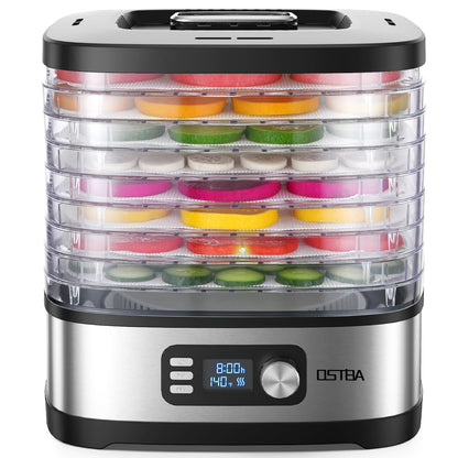 OSTBA 8-Tray Food Dehydrator, 72H Timer & Temp Control up to 158℉, Includes 8 Mesh Sheets, 1 Fruit Roll Tray, 1 Tongs, Recipe Book for Jerky, Fruit, Meat, Vegetables, Herbs, BPA-Free