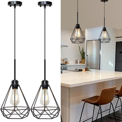 Maliralt Pendant Light Hanging Lights Fixture - Black Industrial Hanging Lamps with Metal Diamond Shade for Kitchen Island, Dining Room Over Table, Breakfast Corner, Farmhouse Home Decor - 2 Pack