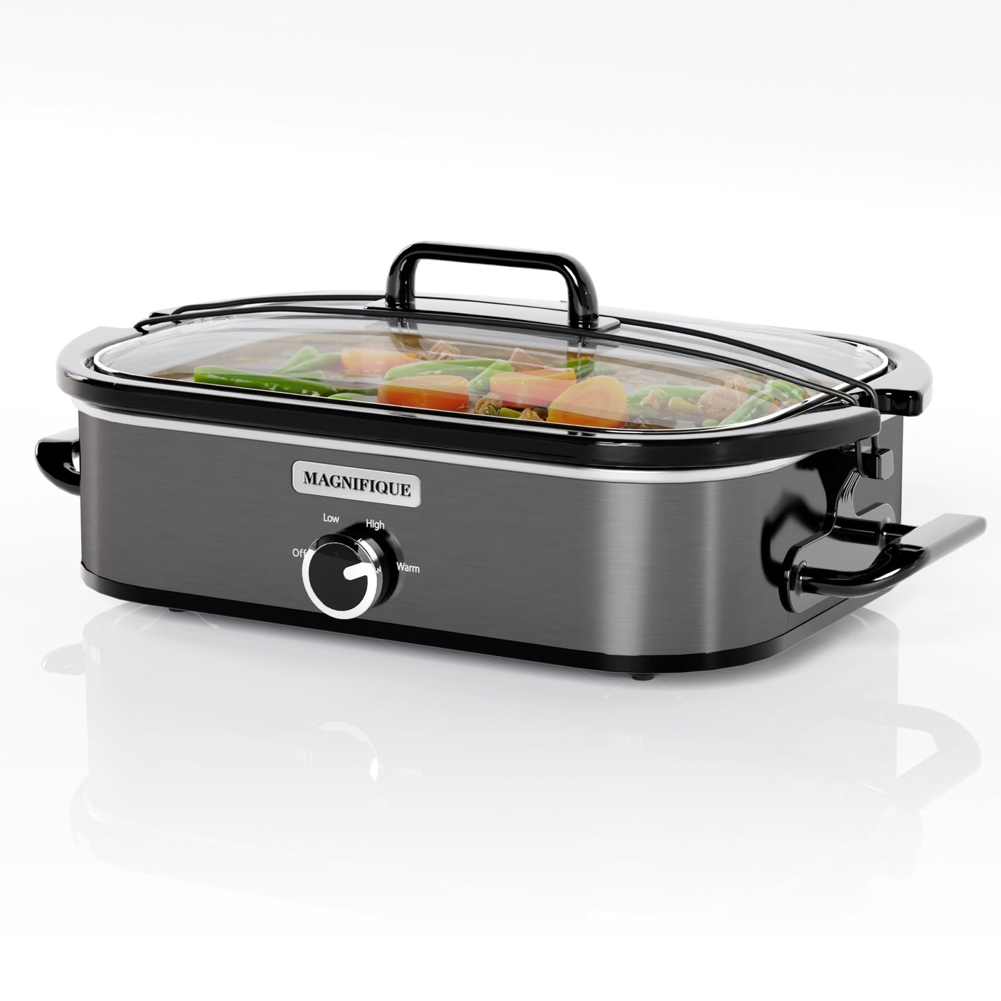 [NEW] MAGNIFIQUE 4-Quart Slow Cooker with Casserole Manual Warm Setting - Perfect Kitchen Small Appliance for Family Dinners, Dishwasher Safe Crock, Stainless Stee
