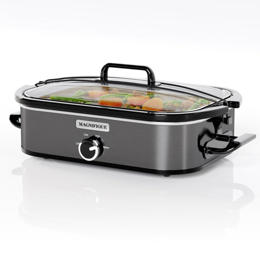 [NEW] MAGNIFIQUE 4-Quart Slow Cooker with Casserole Manual Warm Setting - Perfect Kitchen Small Appliance for Family Dinners, Dishwasher Safe Crock, Stainless Stee