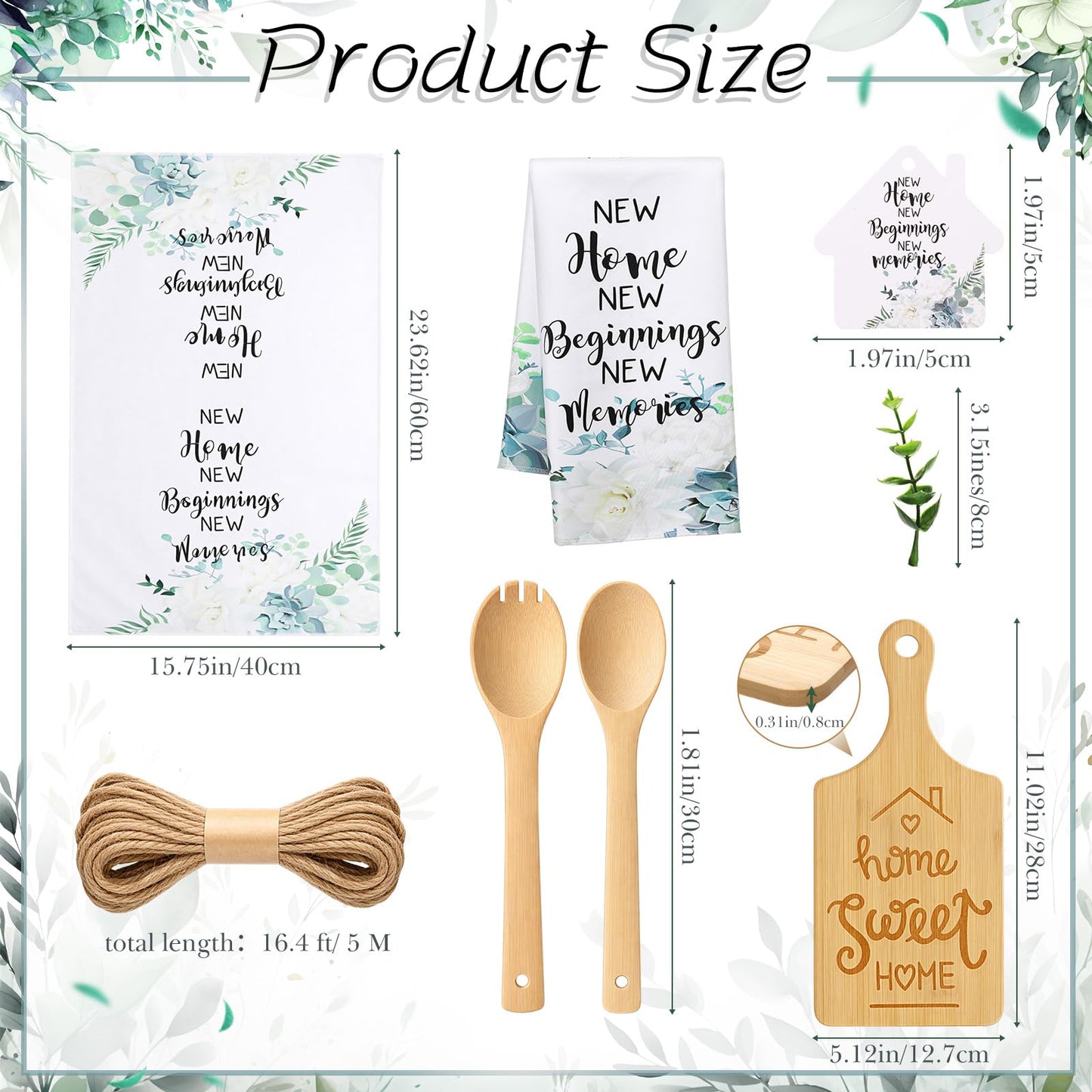 Geelin Housewarming Gifts Engraved Cutting Board New Home Beginning Kitchen Towels Cards Bamboo Spoons House Warming Gift Set for Homeowner Neighbor Couple Apartment Kitchen(31 Pcs,Rectangle)