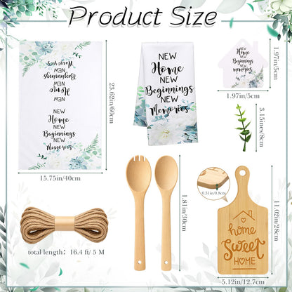 Geelin Housewarming Gifts Engraved Cutting Board New Home Beginning Kitchen Towels Cards Bamboo Spoons House Warming Gift Set for Homeowner Neighbor Couple Apartment Kitchen(31 Pcs,Rectangle)