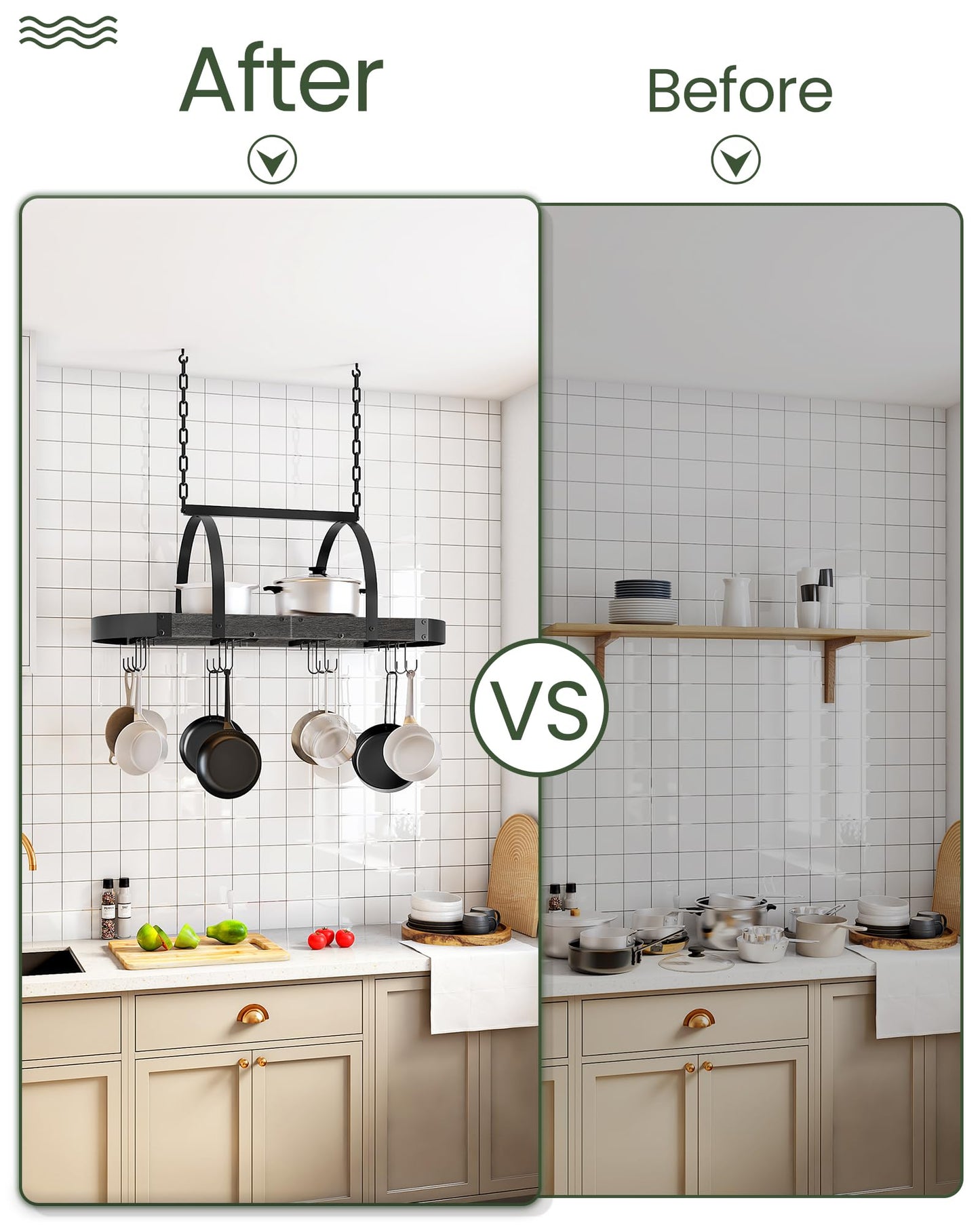 CHOEZON Hanging Pot Rack, Pot Hanger for Kitchen, Ceiling Mounted Pot Holder, Cookware Organizer with 12 S-Shaped Hooks, for Pot, Pan Storage, Space-Saving, Charcoal Black and Black TPR08BCC1