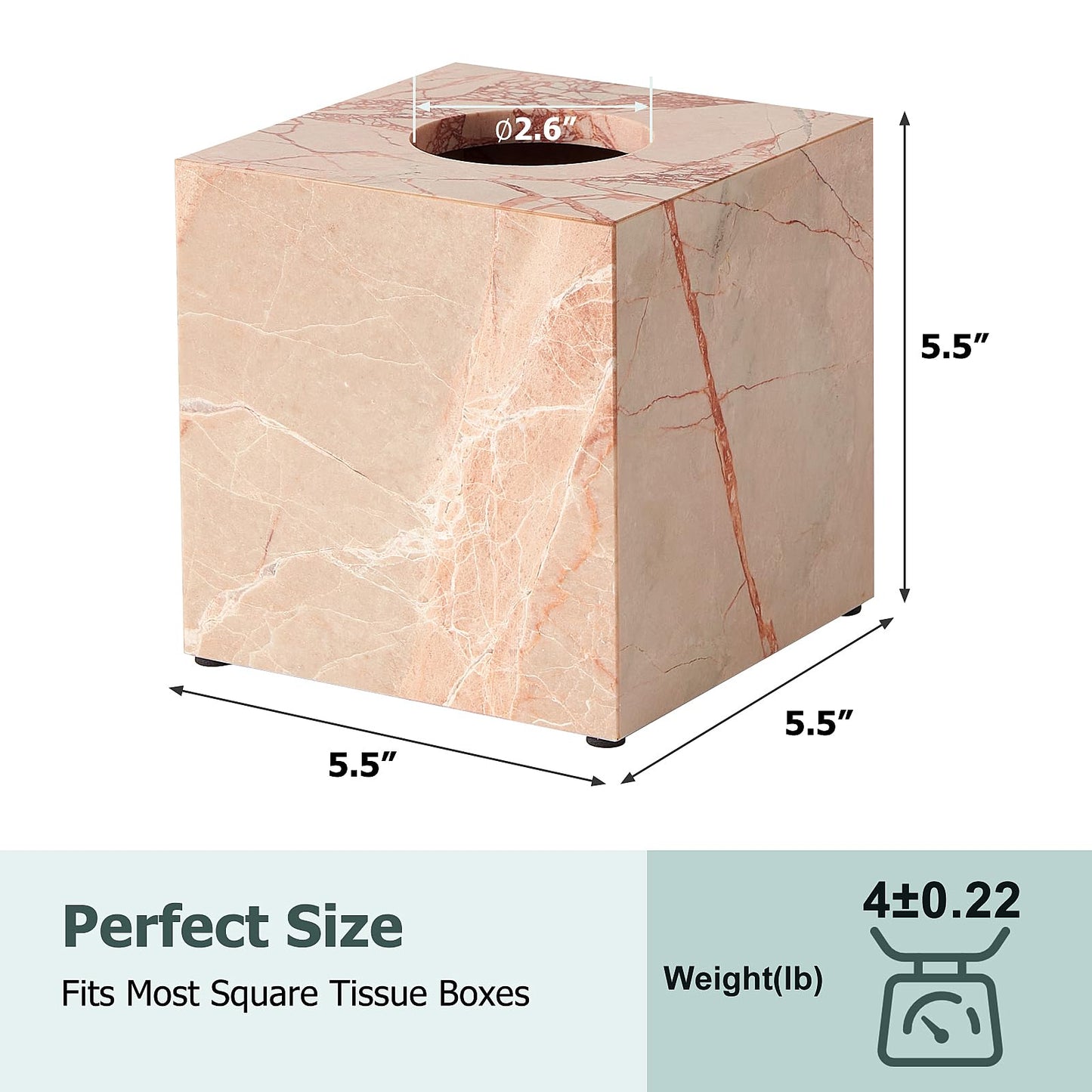 Issue Box Cover Italy Natural Marble Heavy Duty Square Facial Toilet Paper Holder for Bathroom Living Room Bedroom Dresser Vanity Kitchen Minimalistic Office Home Decor (Pink)