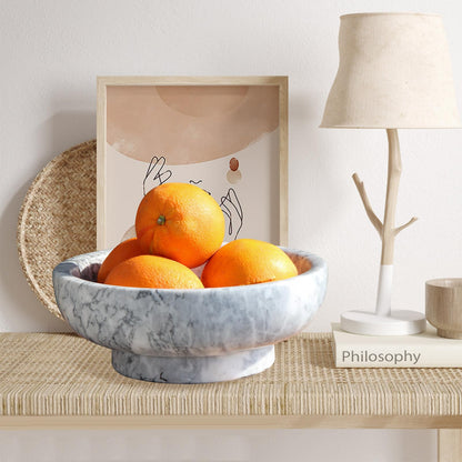 Natural Marble Fruit Bowl for Kitchen Counter, 10.2" Large Luxury Home Decorative Bowl, Modern Pedestal Key Organizer Bowl, 10 lb Heavy Solid Marble Decor for Centerpiece Entryway & Coffee Table