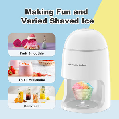 Electric Snow Cone Machine, Shaved Ice Maker Slushie Machine for Home, Kids Fast Fluffy Ice Shaver, Gift Ideal for Family Christmas Holiday, White