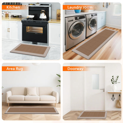 SofterCharm Kitchen Mats, 2PCS Kitchen Rugs for Floor, Cushioned Anti-Fatigue Mats for Kitchen Floor, Non-Slip Standing Desk Mat for Sink, Home, Laundry & Office, 17.3"x30"+17.3"x59" (Khaki)