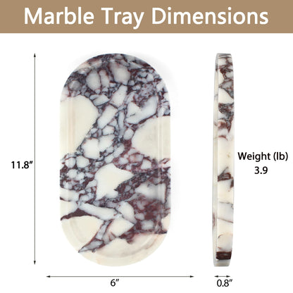 YMXYJM Real Natural Marble Tray for Bathroom, Luxury Calacatta Viola Stone Vanity Tray, Decorative Oval Trays for Countertop Storage Organizer, Dresser, Kitchen, Home Decor, 11.8" x 6", Purple