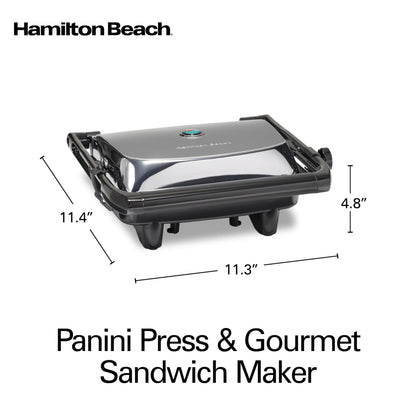 Hamilton Beach Panini Press Sandwich Maker & Electric Indoor Grill with Locking Lid, Opens Wide to Fit Any Thickness for Quesadillas, Burgers & More, Nonstick 8" x 10" Grids, Chrome (25460MNA)