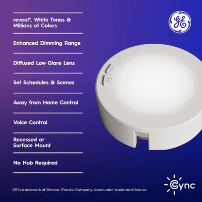 GE Cync Reveal HD+ Smart Undercabinet Puck Light Fixtures, Color Changing Undercab Puck Lights, Smart Wi-Fi Kitchen Lights, Works with Alexa and Google Home, 3-in (3 Pack)
