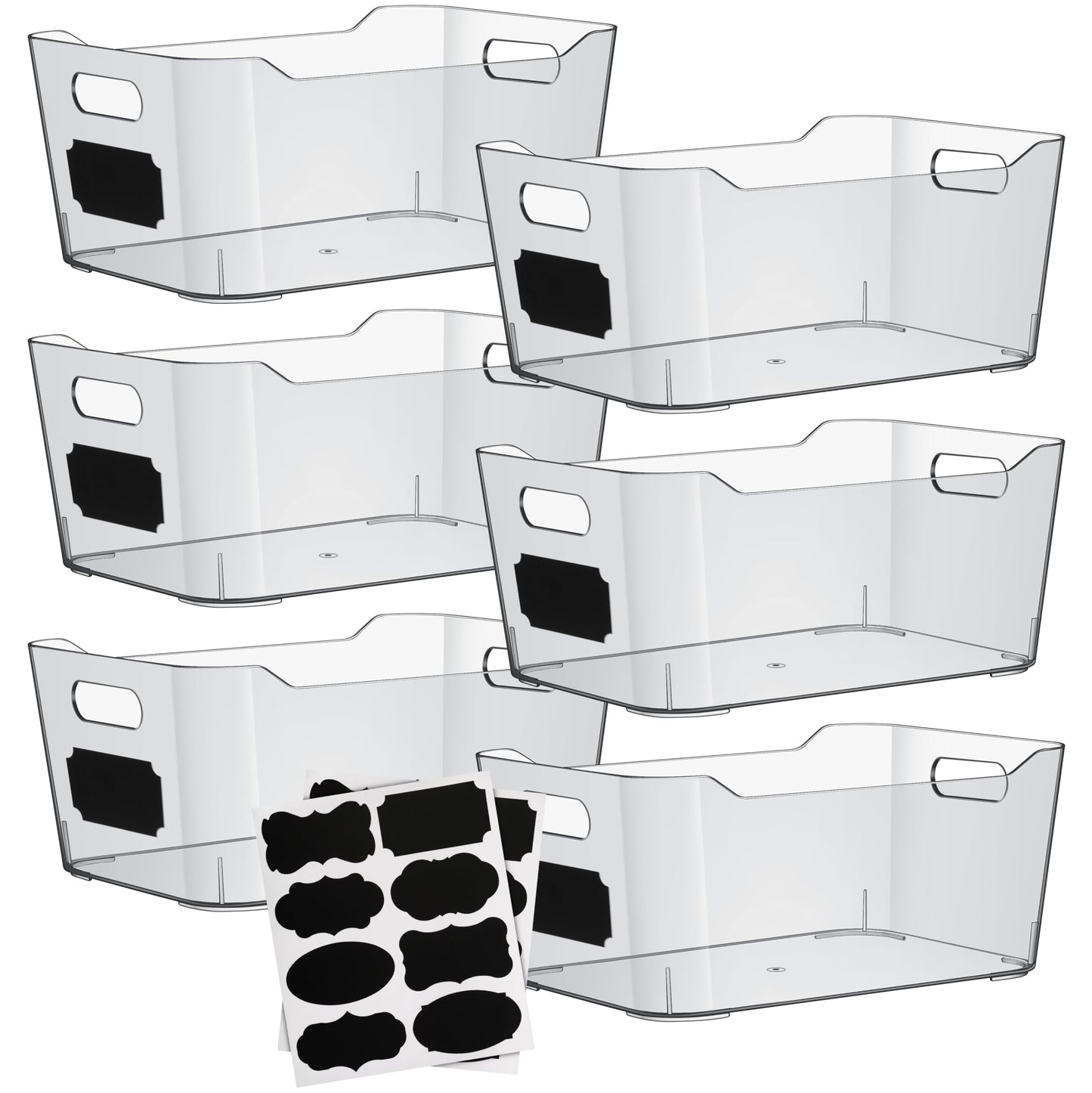 ShelfShaper Plastic Clear Storage Bins with Labels, Home Freezer Refrigerator Pantry Organizers and Storage Containers Fridge Organizer Bins Kitchen Organization Cabinet Medicine Bin for organizing