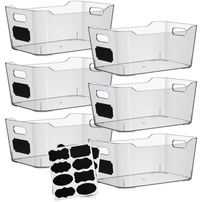 ShelfShaper Plastic Clear Storage Bins with Labels, Home Freezer Refrigerator Pantry Organizers and Storage Containers Fridge Organizer Bins Kitchen Organization Cabinet Medicine Bin for organizing