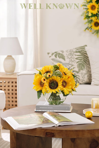 WELL KNOWN Sunflower Decor Arrangement as Table Centerpieces, Artificial Flowers in Vase for Home Decor Yellow Sunflower Centerpieces for Dinning Tea Coffee Table and Kitchen Decor & Gift