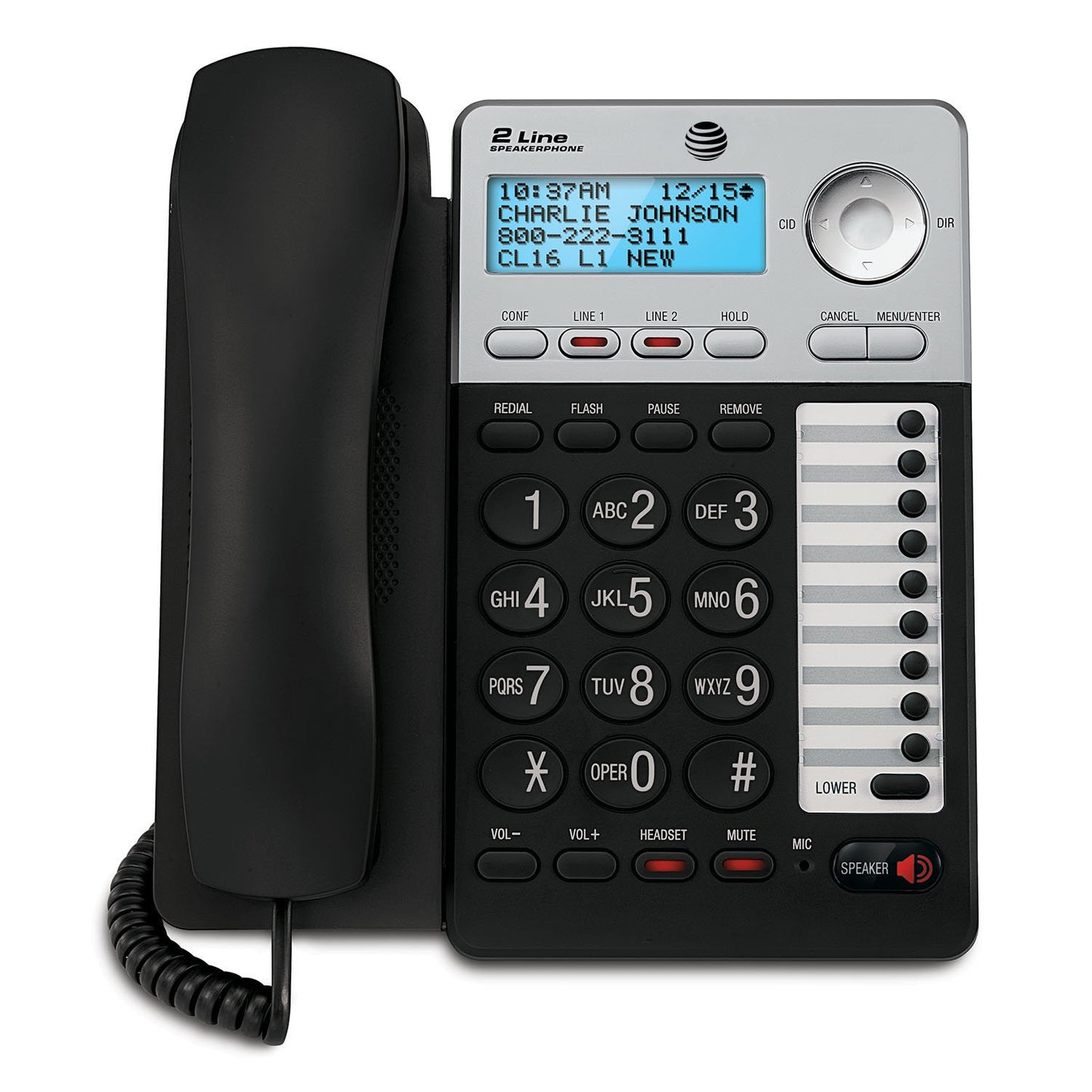 AT&T 2-Line Corded Phone with Speakerphone, 18 number Speed Dial, 100 Name/Number Caller ID and Phonebook, Data Port (ML17929)