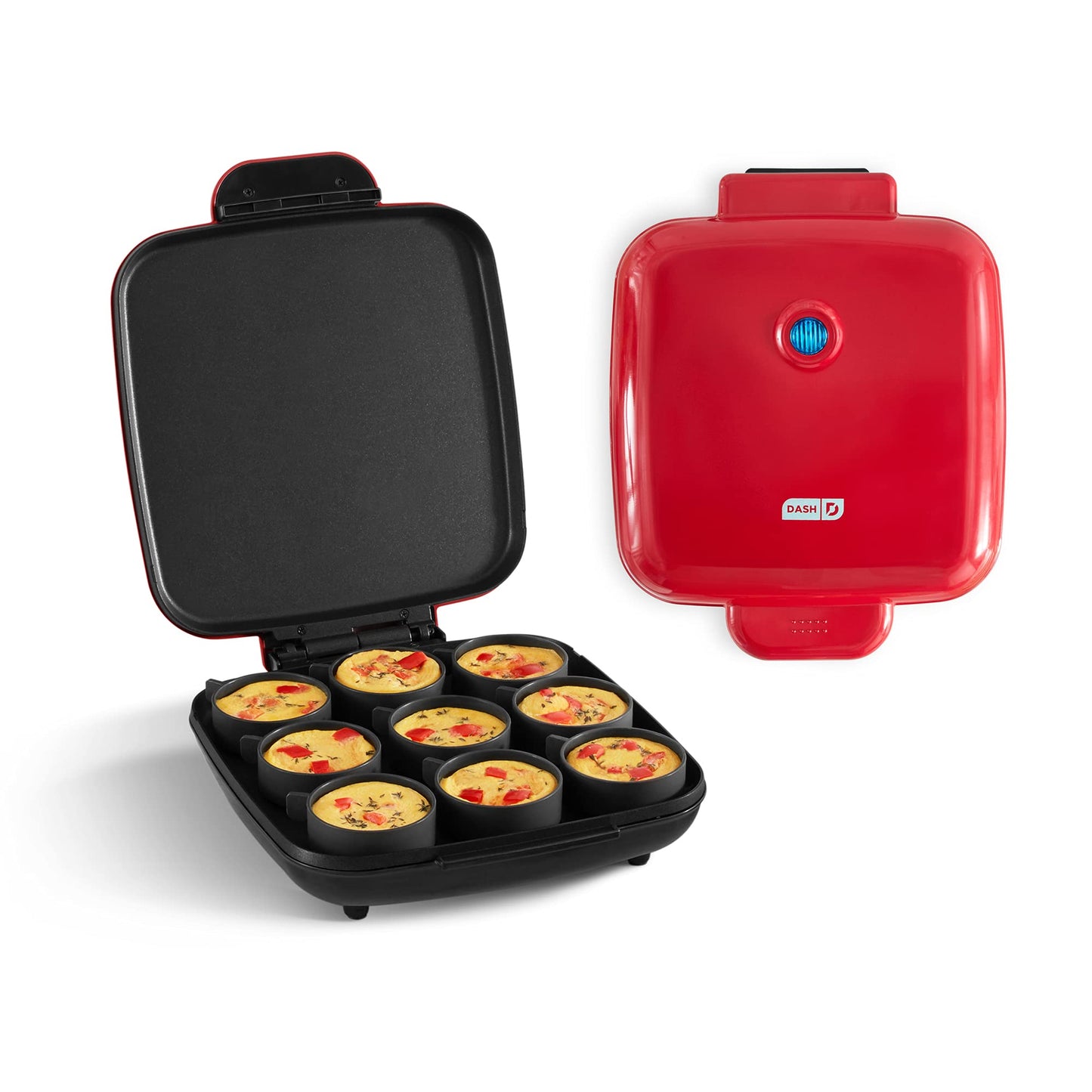 Dash Family Size Egg Bite Maker - Electric Egg Bite Maker with Non-Stick Silicone Cups - Space-Saving Design & Quick Cleanup - Make Sandwiches, Healthy Snacks & Desserts - 9 Servings, Red