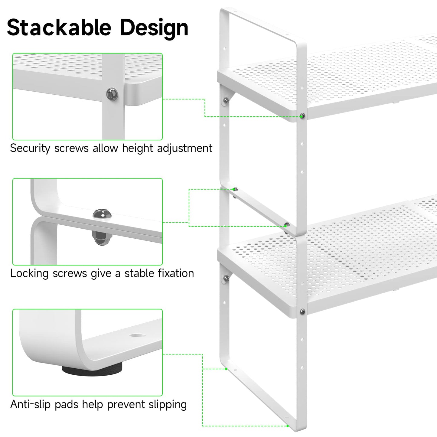 SOFRON Expandable Cabinet Storage Shelf Stackable Organizer Rack for Kitchen Bathroom Pantry Spice Cupboard Coffee Countertop Home Office Desk Heavy Duty Nonslip White Small 2 Packs