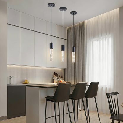 JULiN HOME Black Pendant Lights Kitchen Island, Crystal Bubble Pendant Lights, Adjustable Modern Pendant Light Fixtures for Dining Living Room Bedroom 3 Pack