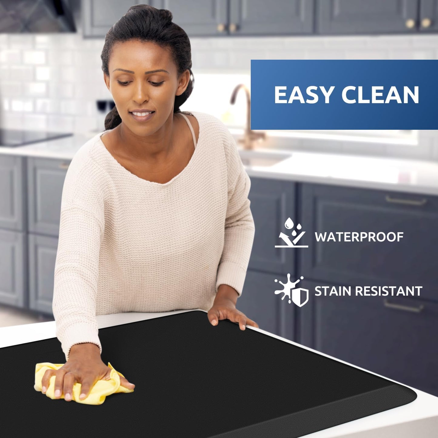 KitchenClouds Kitchen Mat Cushioned Anti Fatigue Rug 22"x36" Water Resistant, Non Slip, Standing and Comfort Desk/Floor Mats for House Sink Office (Black,0.8inch)