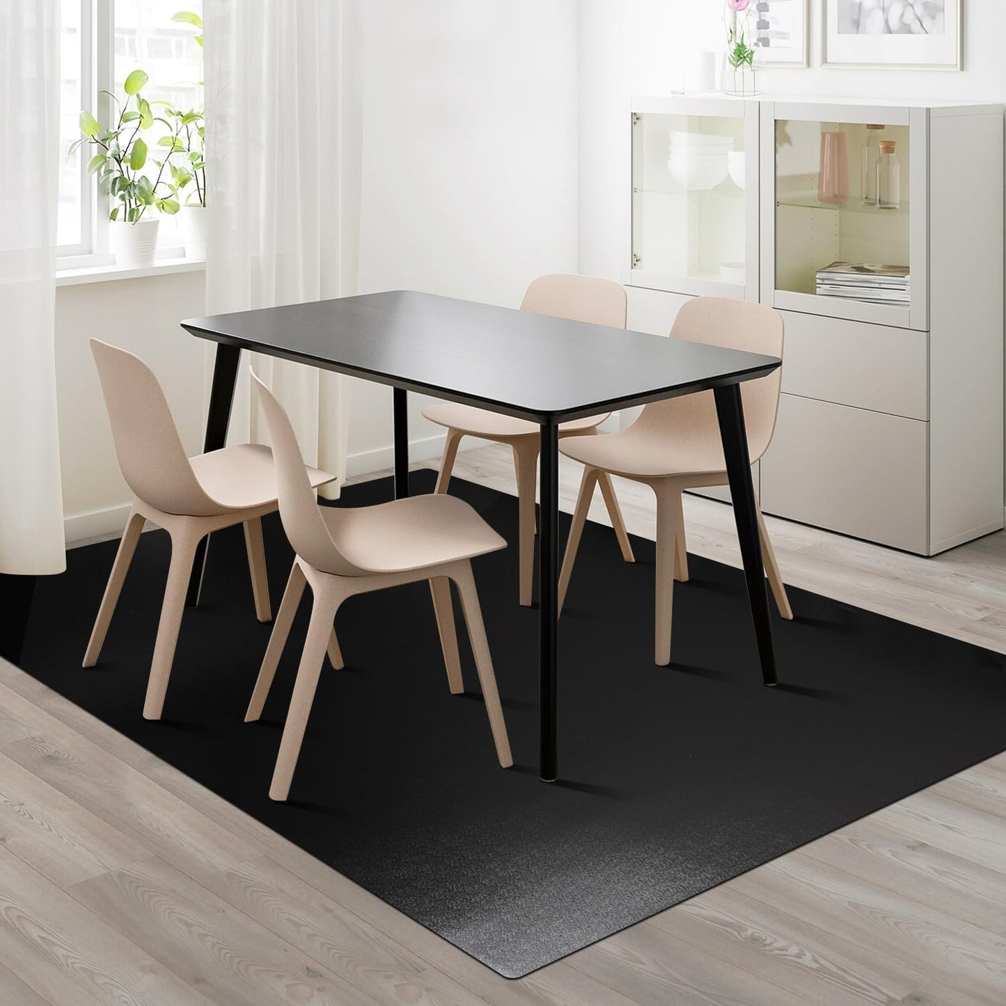 FURKIT Vinyl Floor Mat for Home, Black Waterproof Area Mat for Under Dining Room Table, Sturdy Plastic Rug Protector for Kitchen, Living Room, Yard, Garage, Large Baby Play Mat (4'×6')