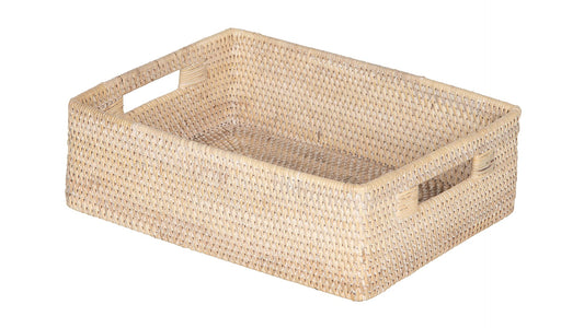 Kouboo Laguna Rattan Shelf & Organizer Basket, Wicker Storage Basket, Ideal for Kitchen Storage, Storage Baskets Shelves, Decorative Box, Toys Home Decor, White/Latte