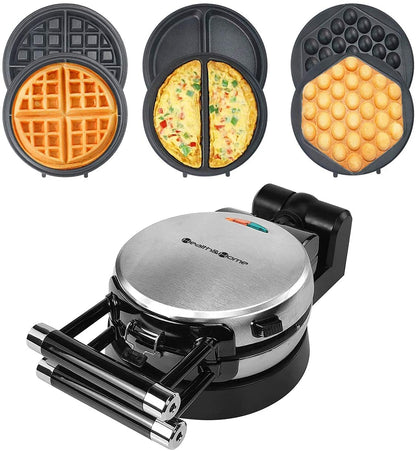 Health and Home 3-in-1 Waffle, Omelet, Egg Waffle Maker, 3 Removable Nonstick Baking Plates, Upgraded 360 Rotating Belgian Maker