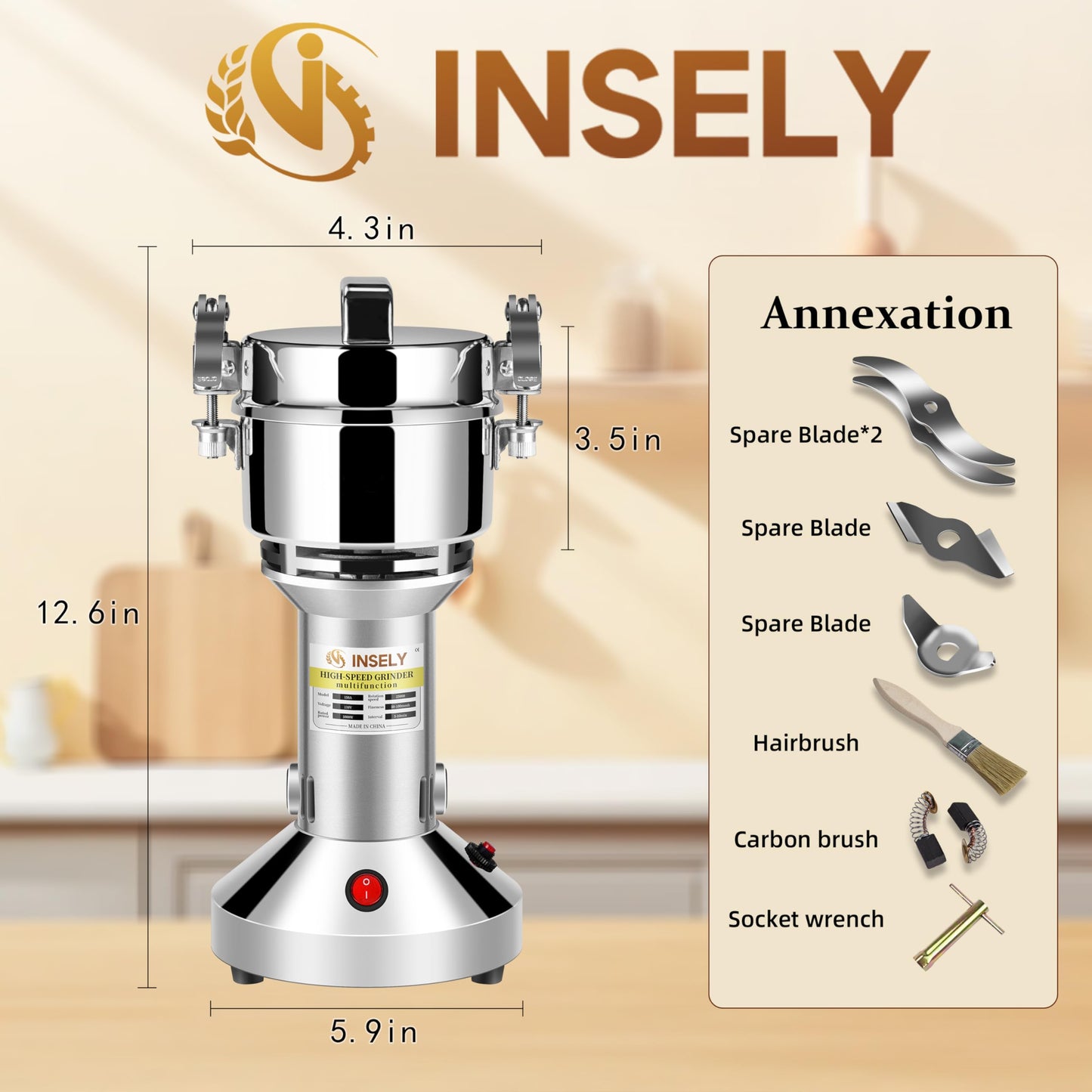 150g Grain Mill, flour mill grinder for home, Electric Stainless Steel Grain Grinder for Wheat, Spices, coffee,Corn and Other Dry Food Grinders for Kitchen